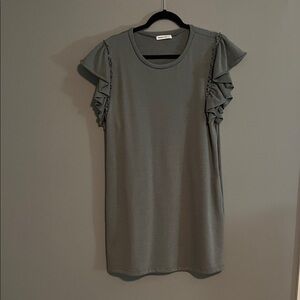 Ruffled Sleeve Shift Dress - Gray